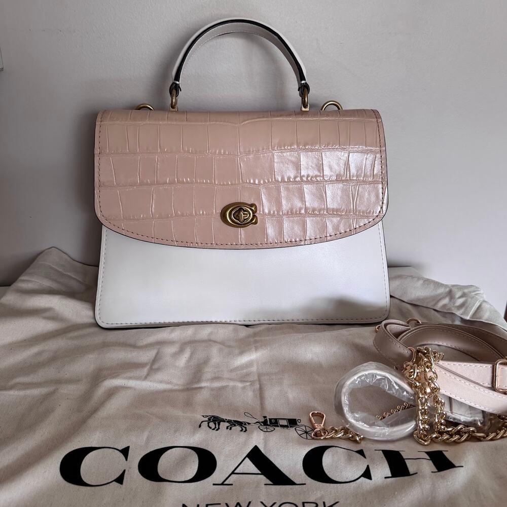 Coach Parker Top Handle 32 Bag Tan Cream Croc Embossed Ginny & Georgia Rare - Picture 13 of 16